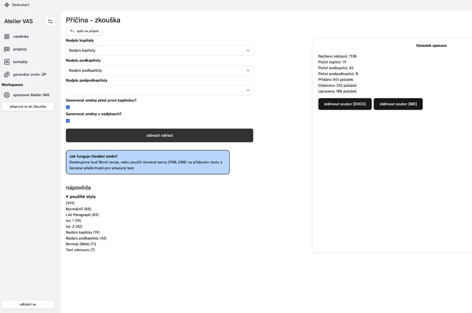 Dokumat generator zmen uzemniho planu