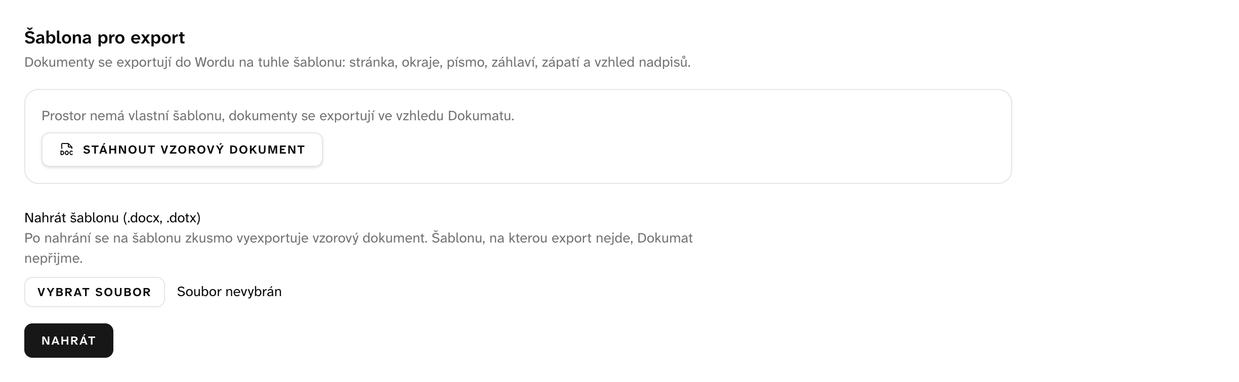 Záložka Šablona prostoru bez vlastní šablony