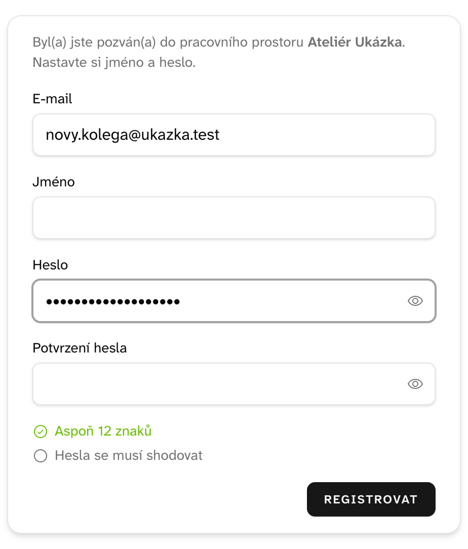 Stránka pro přijetí pozvánky