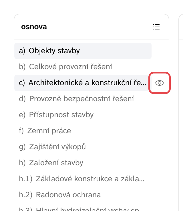 Ikona oka u sekce v osnově